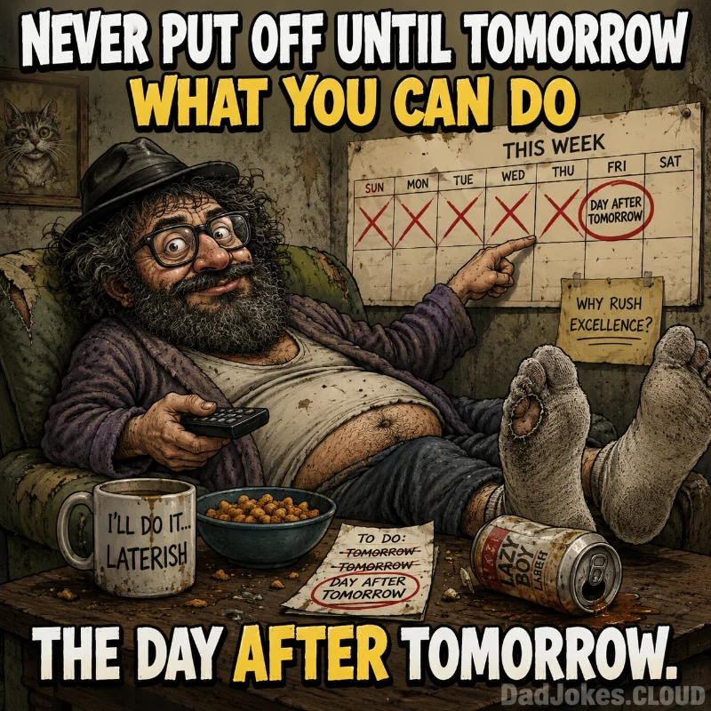 Procrastinators Manifesto. Never put off until tomorrow what you can do the day after tomorrow.
