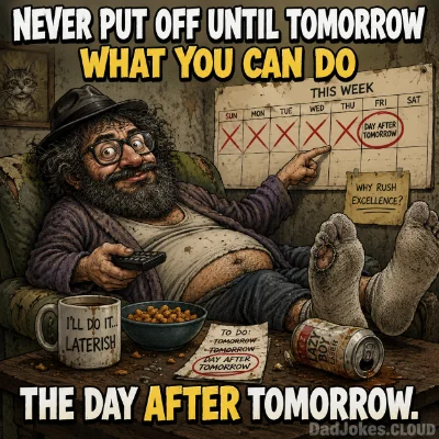 Never put off until tomorrow what you can do the day after tomorrow.
