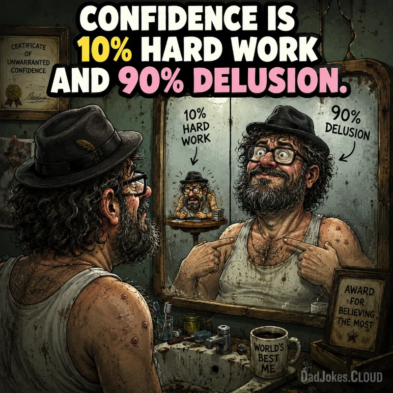The Secret Ratio. Confidence is 10% hard work and 90% delusion.