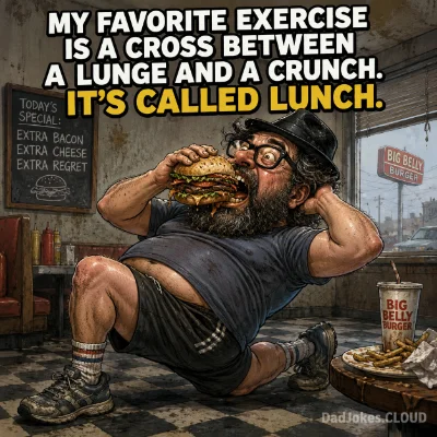 My favorite exercise is a cross between a lunge and a crunch. It's called lunch.