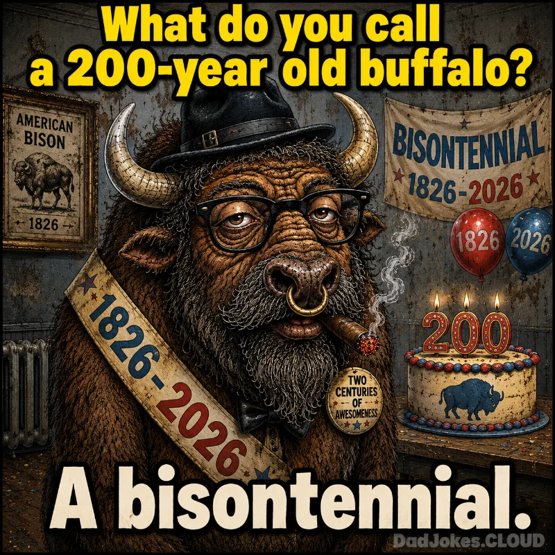 Two Centuries on the Hoof. What do you call a 200-year-old buffalo? A bisontennial.
