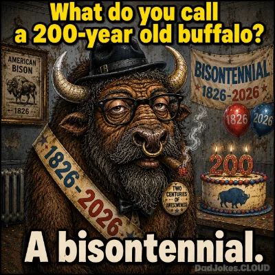 What do you call a 200-year-old buffalo? A bisontennial.