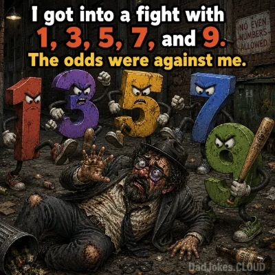 I got into a fight with 1, 3, 5, 7, and 9. The odds were against me.