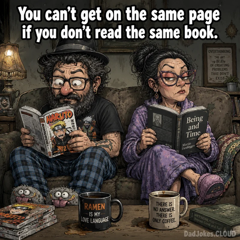 Married, Out of Sync. You can't get on the same page if you don't read the same book.