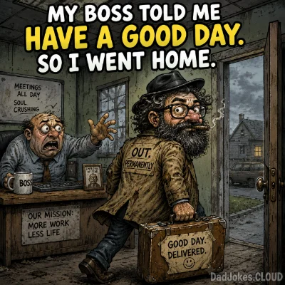 My boss told me to have a good day. So I went home.