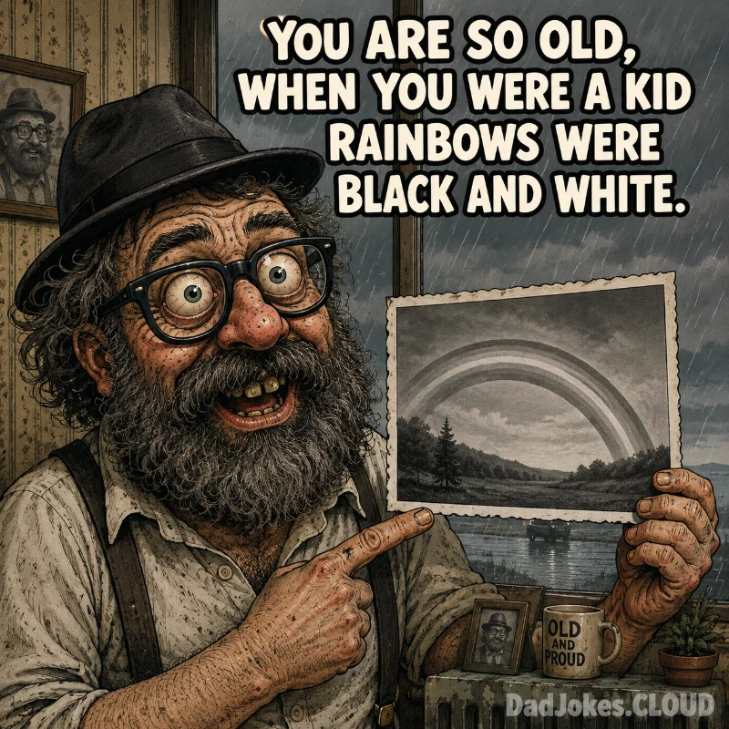 Birthday Card Material. You are so old, when you were a kid rainbows were black and white.