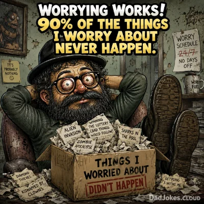 Worrying works! 90% of the things I worry about never happen.