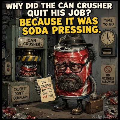 Why did the can crusher quit his job? Because it was soda pressing.