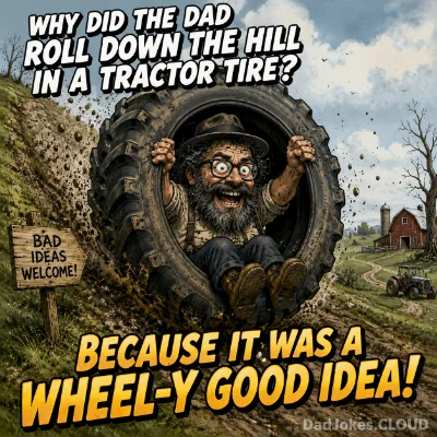 Why did the dad roll down the hill in a tractor tire? Because it was a wheel-y good idea!