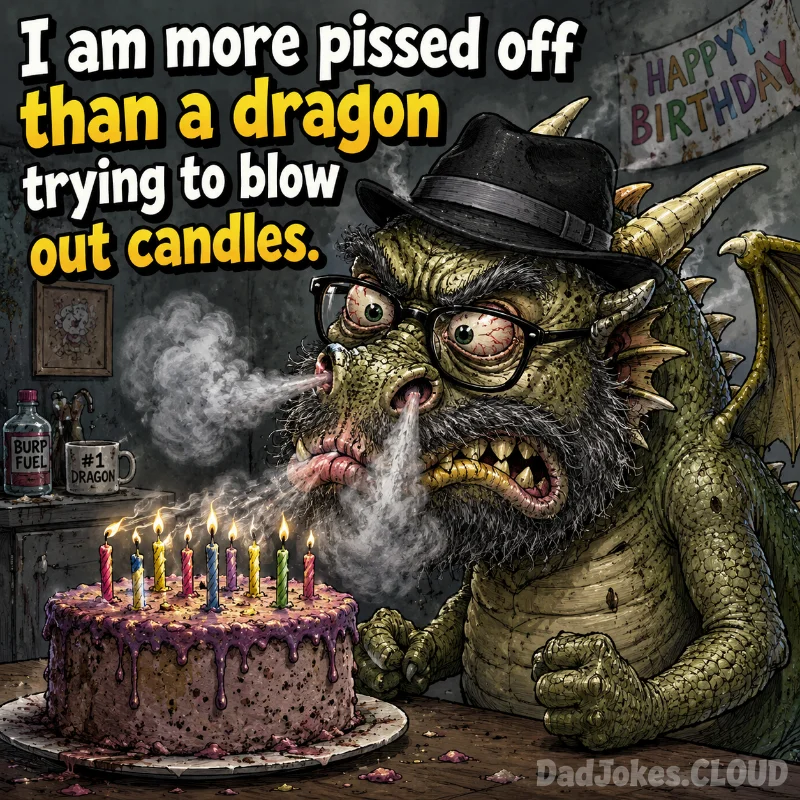 Dragon Birthday Party. I am more pissed off than a dragon trying to blow out candles.