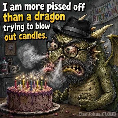I am more pissed off than a dragon trying to blow out candles.