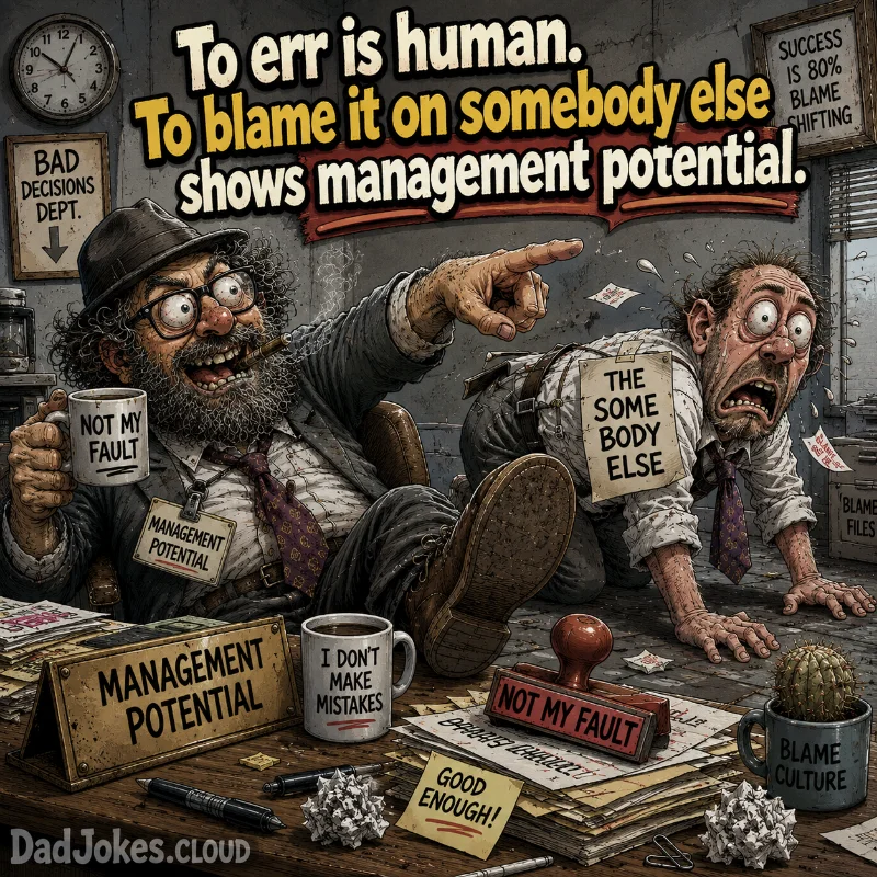 Corner Office Material. To err is human. To blame it on somebody else shows management potential.