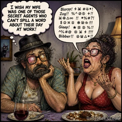 I wish my wife was one of those secret agents who can't spill a word about their day at work!