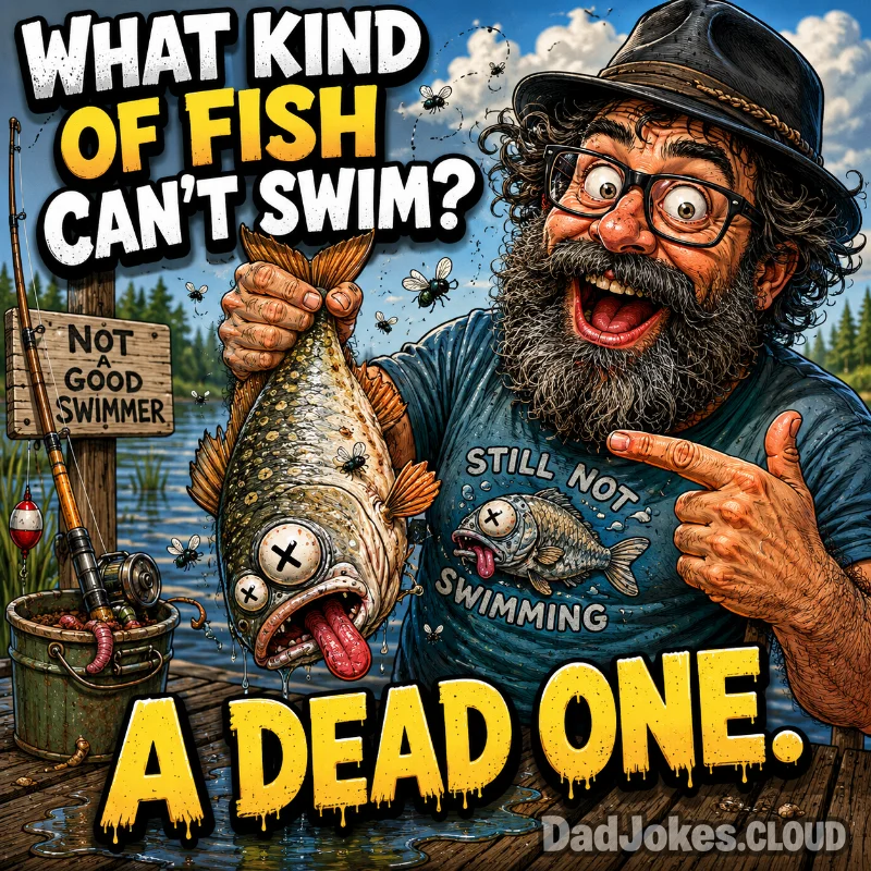 Catch of the Day. What kind of fish can't swim? A dead one.