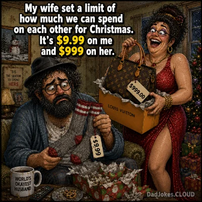 My wife set a limit of how much we can spend on each other for Christmas. It’s $9.99 on me and $999 on her.