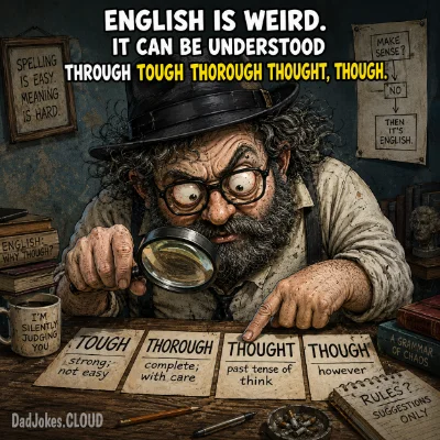 English is weird. It can be understood through tough thorough thought, though.