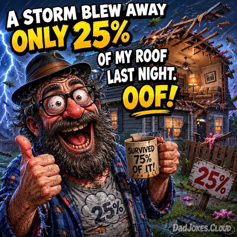 Three Quarters Lucky. A storm blew away only 25% of my roof last night. OOF!