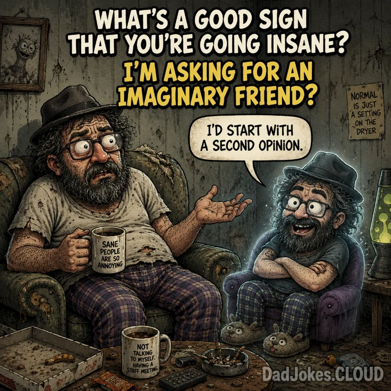 Second Opinion Required. What's a good sign that you're going insane? I'm asking for an imaginary friend.