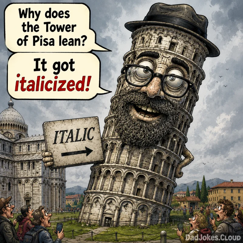 Vacation Photo Material. Why does the Tower of Pisa lean? It got italicized!