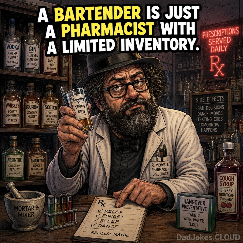 Two Stools One Diagnosis. A bartender is just a pharmacist with a limited inventory.