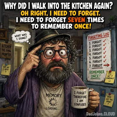 Why did I walk into the kitchen again? Oh right, I need to forget. I need to forget seven times to remember once!