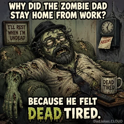 Why did the zombie dad stay home from work? Because he felt dead tired.