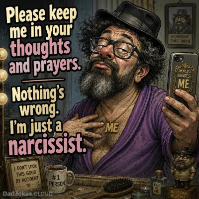 Please keep me in your thoughts and prayers. Nothing's wrong. I'm just a narcissist.