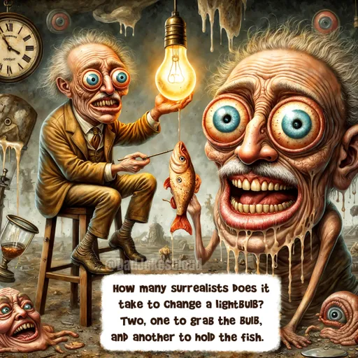 Bulb Replacement Committee. How many surrealists does it take to change a lightbulb? Two, one to grab the bulb, and another to hold the fish.