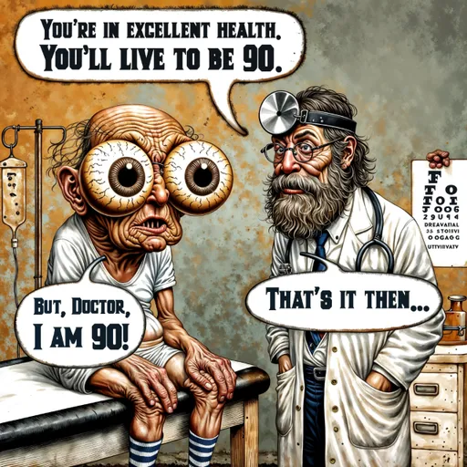 Bedside Manner Needs Work. You're in excellent health. You'll live to be 90. But, Doctor, I am 90! That's it then…