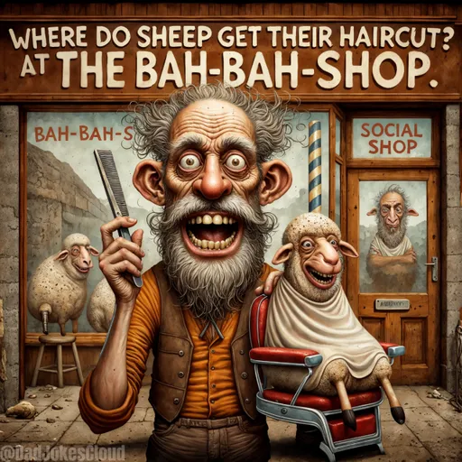 Trim for the Flock. Where do sheep get their haircut? At the Bah-Bah-Shop.