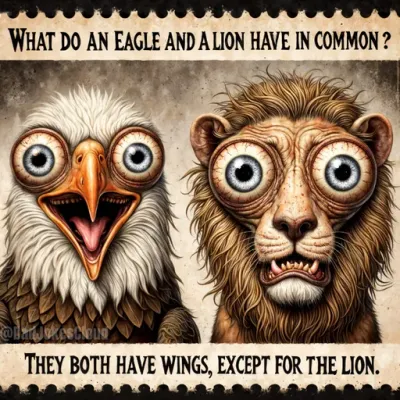What do an eagle and a lion have in common? They both have wings, except for the lion.