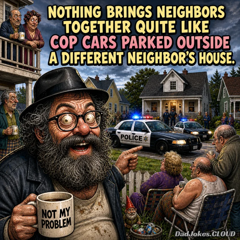 The Block Party Special. Nothing brings neighbors together quite like cop cars parked outside a different neighbor’s house.