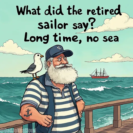 Retired Sailor Checks In. What did the retired sailor say? Long time, no sea.