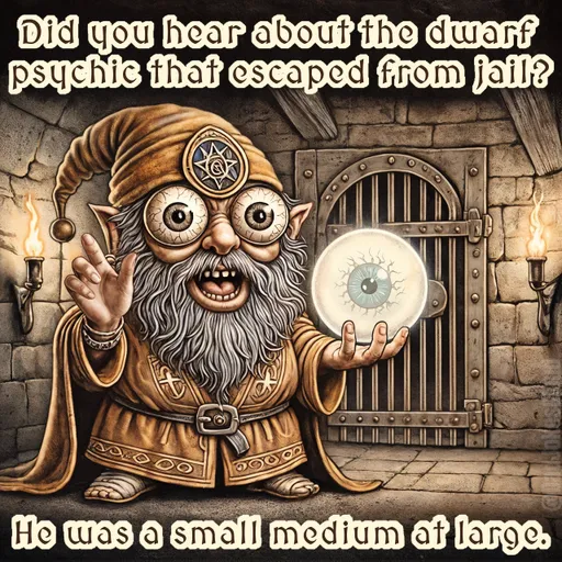 Tabloid of the Year. Did you hear about the dwarf psychic that escaped from jail? He was a small medium at large.