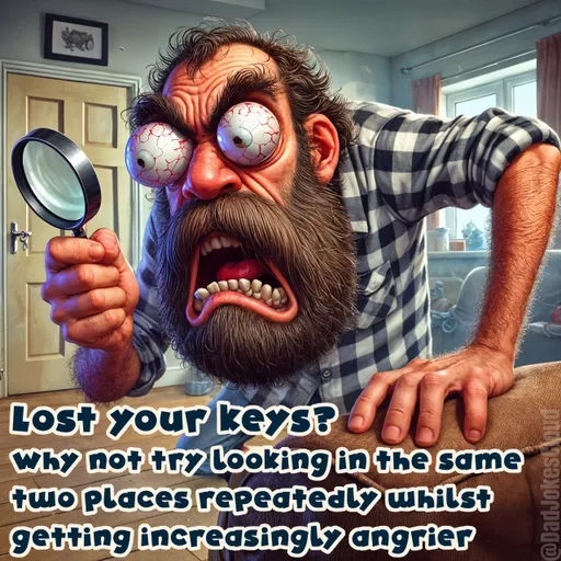 Proven Search Method. Lost your keys? Why not try looking in the same two places repeatedly whilst getting increasingly angrier.