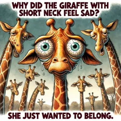 Why did the giraffe with a short neck feel sad? She just wanted to belong.