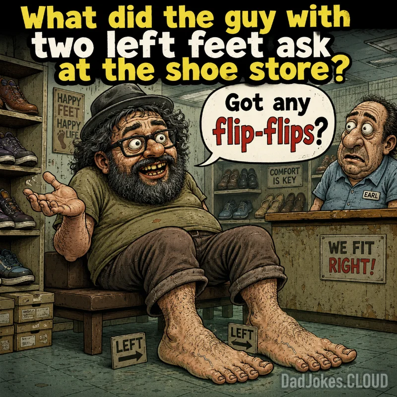 Shoe Store Dilemma. What did the guy with two left feet ask at the shoe store? Got any flip-flips?
