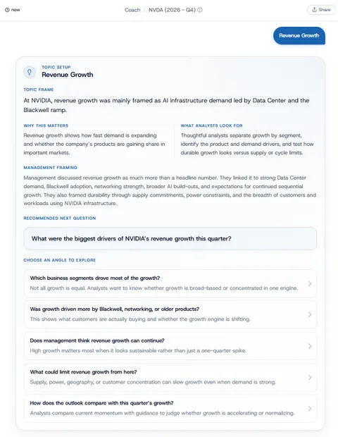 Starting question on earnings coach