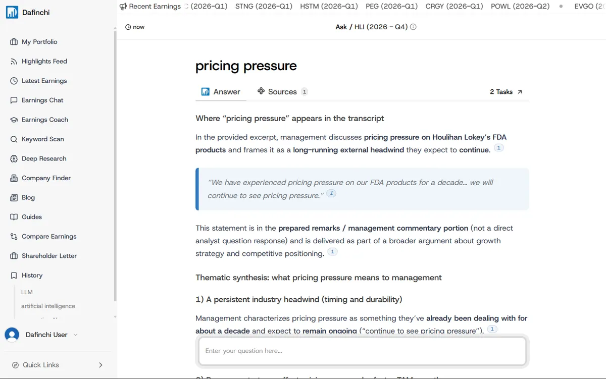 A source-backed response showing how pricing pressure was discussed in an earnings call.