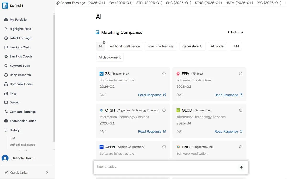 A list of company transcripts that mentioned AI in their earnings call.