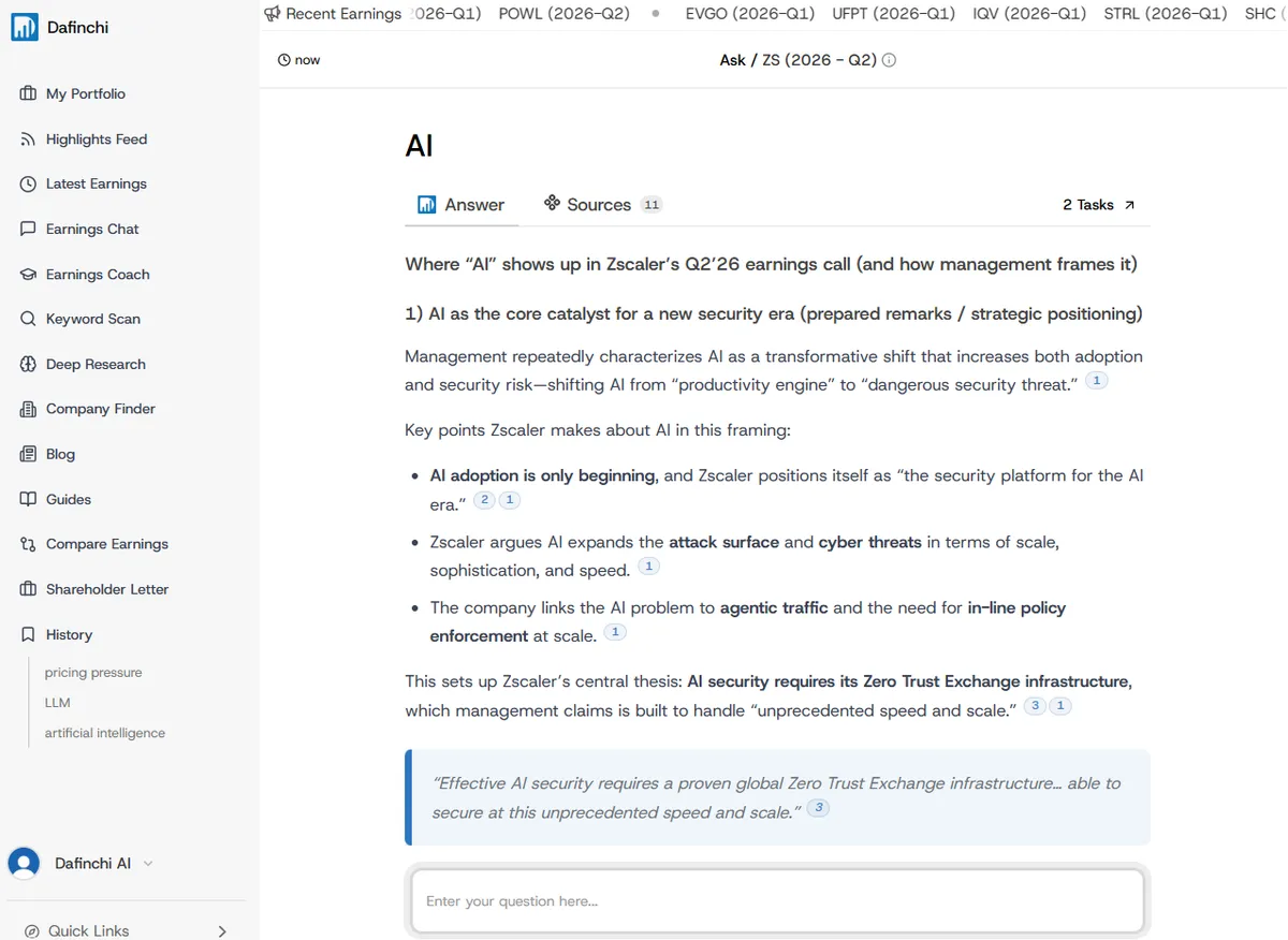 A source-backed response showing how AI was discussed in an earnings call.