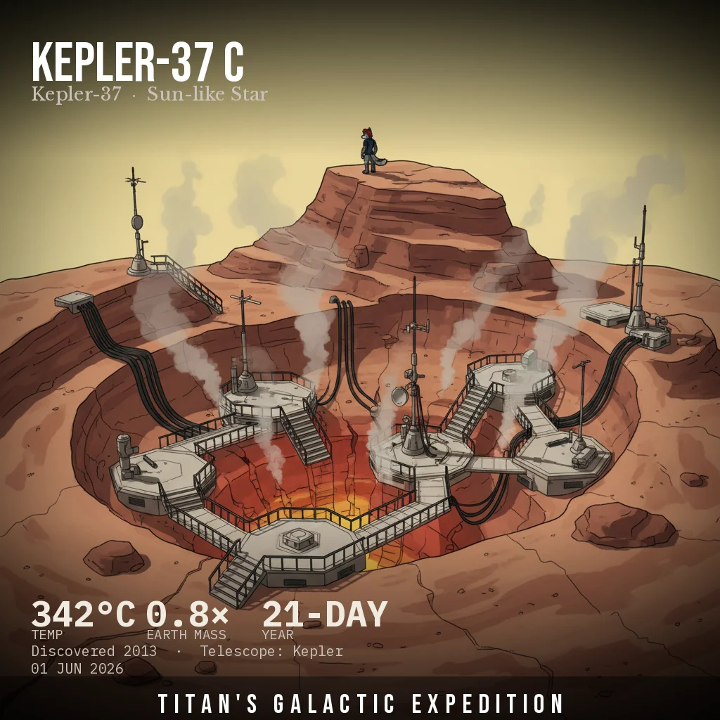 Wolf on Kepler-37 c - geothermal research terrace on fractured rock