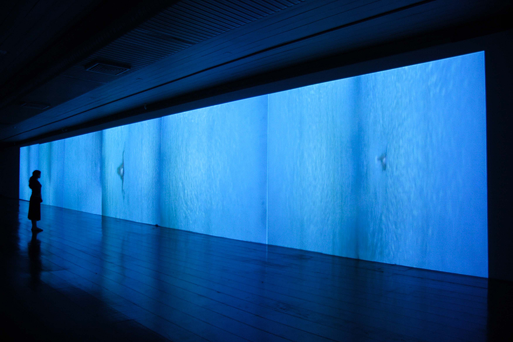 “Nadando”, 2006, vídeo-instalação em 6 canais, realizado em parceria com Célia Freitas, 12′, 4 x 36 m, Paço Imperial, Rio de Janeiro, RJ