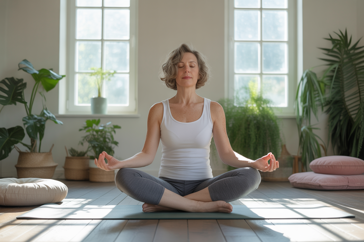 Kobieta praktykująca jogę w domowym studio