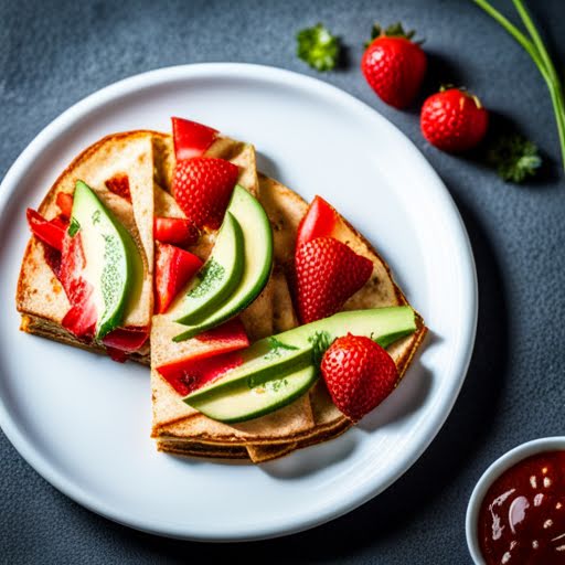 Quesadillas con verduras y fresas de 263 Kcal