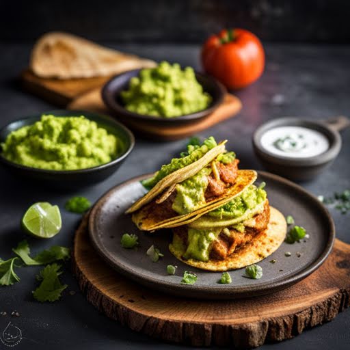 Tacos de pechuga de pollo con guacamole y chayote de 207 Kcal