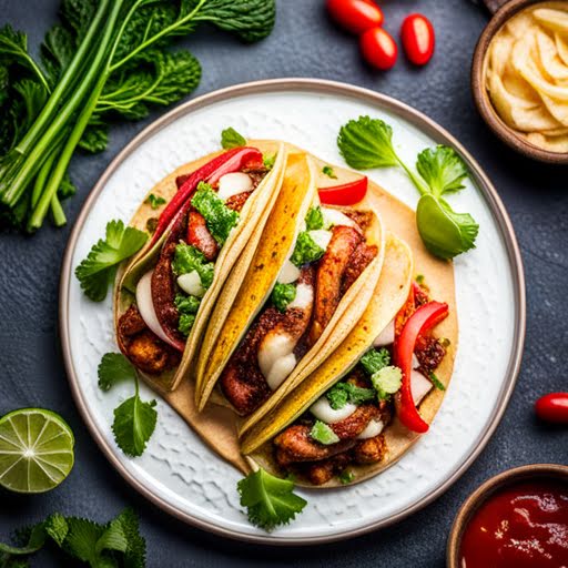 Tacos de pollo con ensalada de manzana y verdura