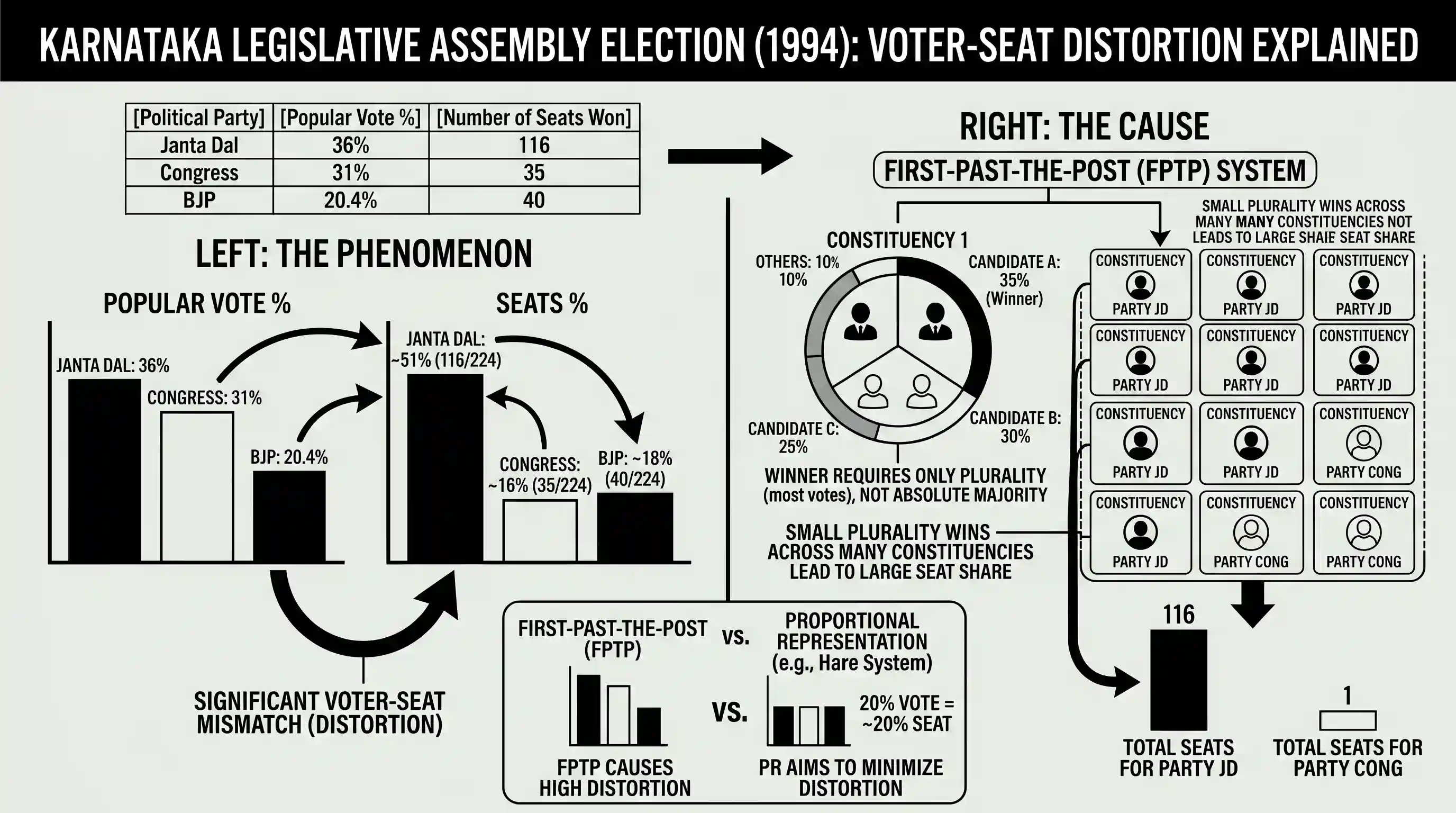polity-and-governance: Consider the table given below providing some details of the results of the election to the Karnataka State Legislative