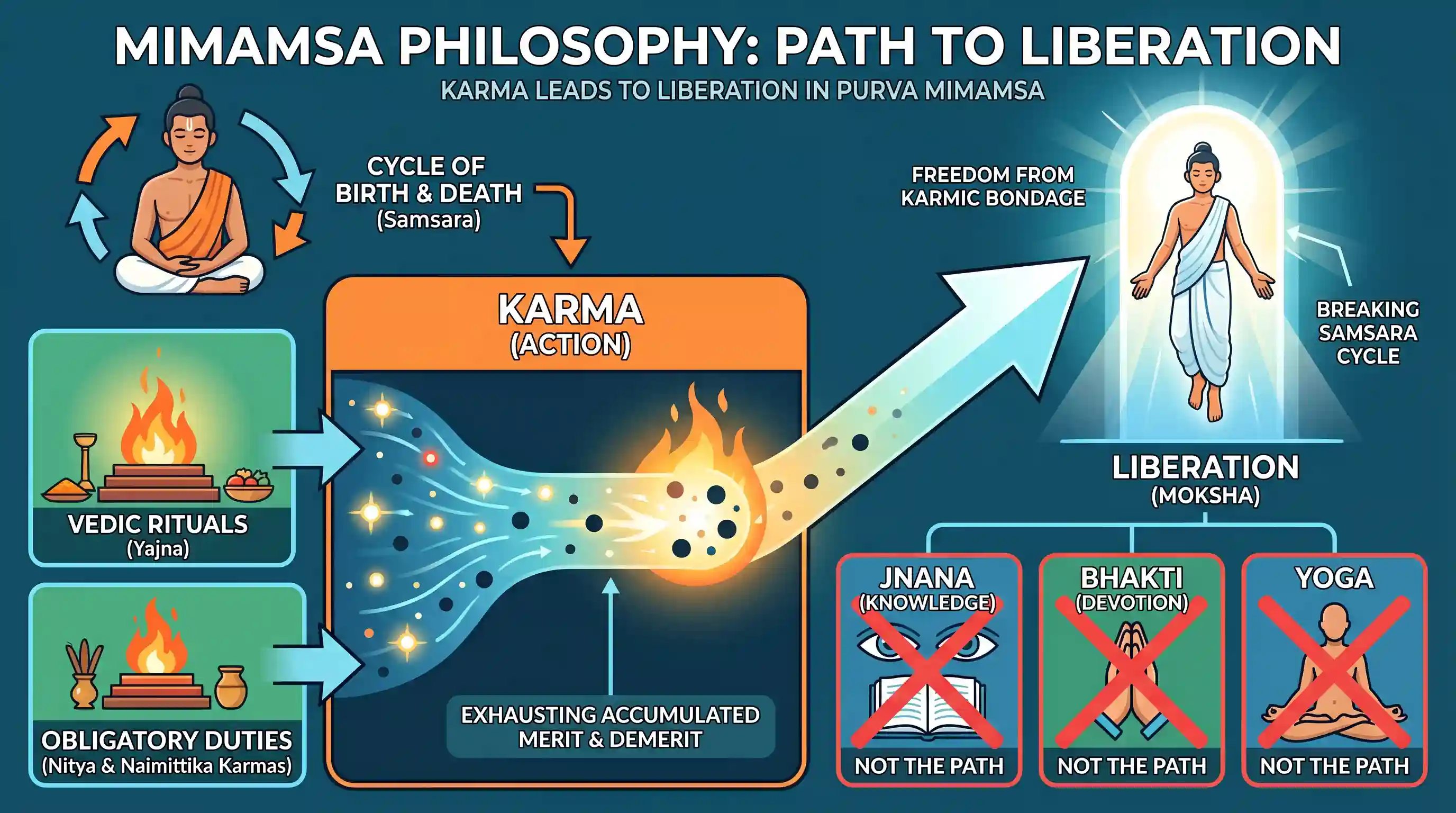 art-and-culture: According to the Mimamsa system of philosophy, liberation is possible by means of