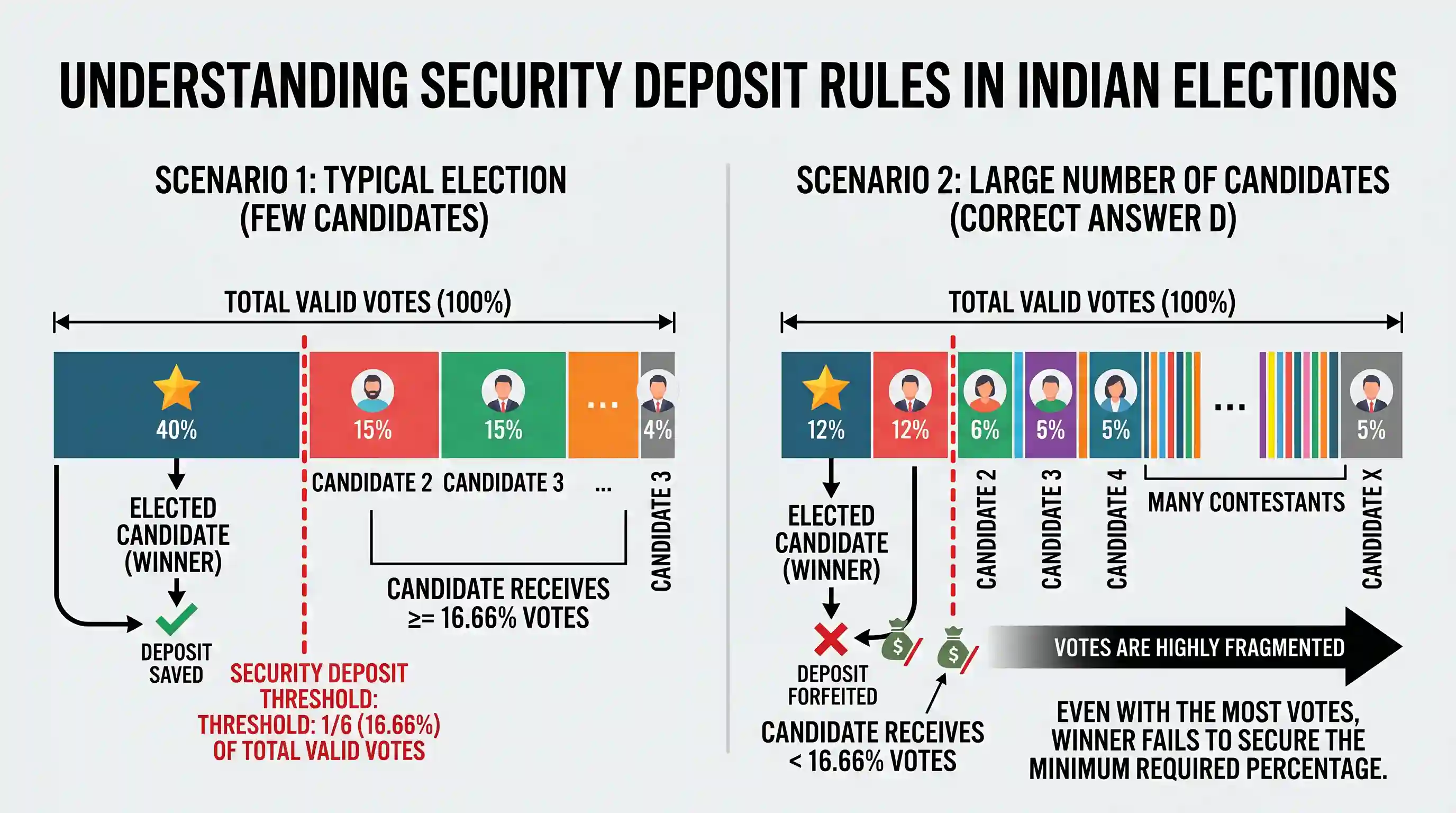 polity-and-governance: If in an election to a State Legislative Assembly the candidate who is declared elected loses his deposit, it means that